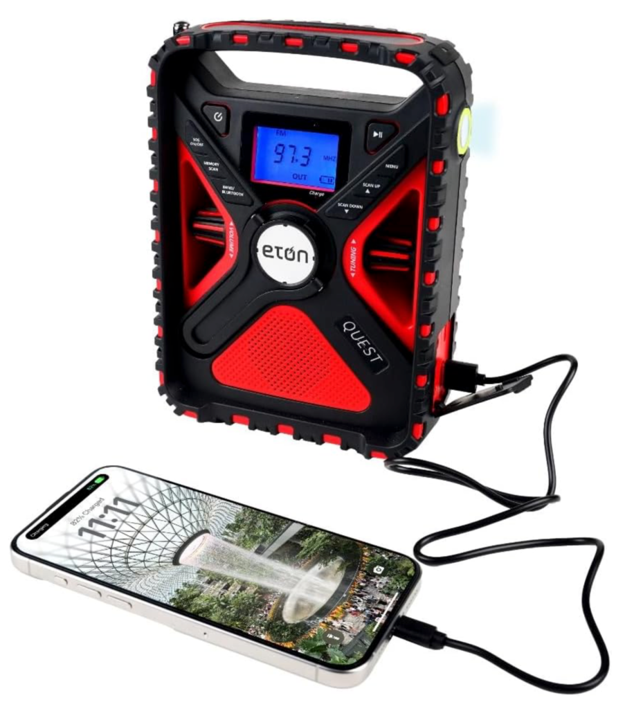 Eton Quest Hand Crank NOAA Weather Radio, All Band Emergency Radio, AM/FM Shortwave Storm Radio, Bluetooth, Ambient Light, Phone Charger